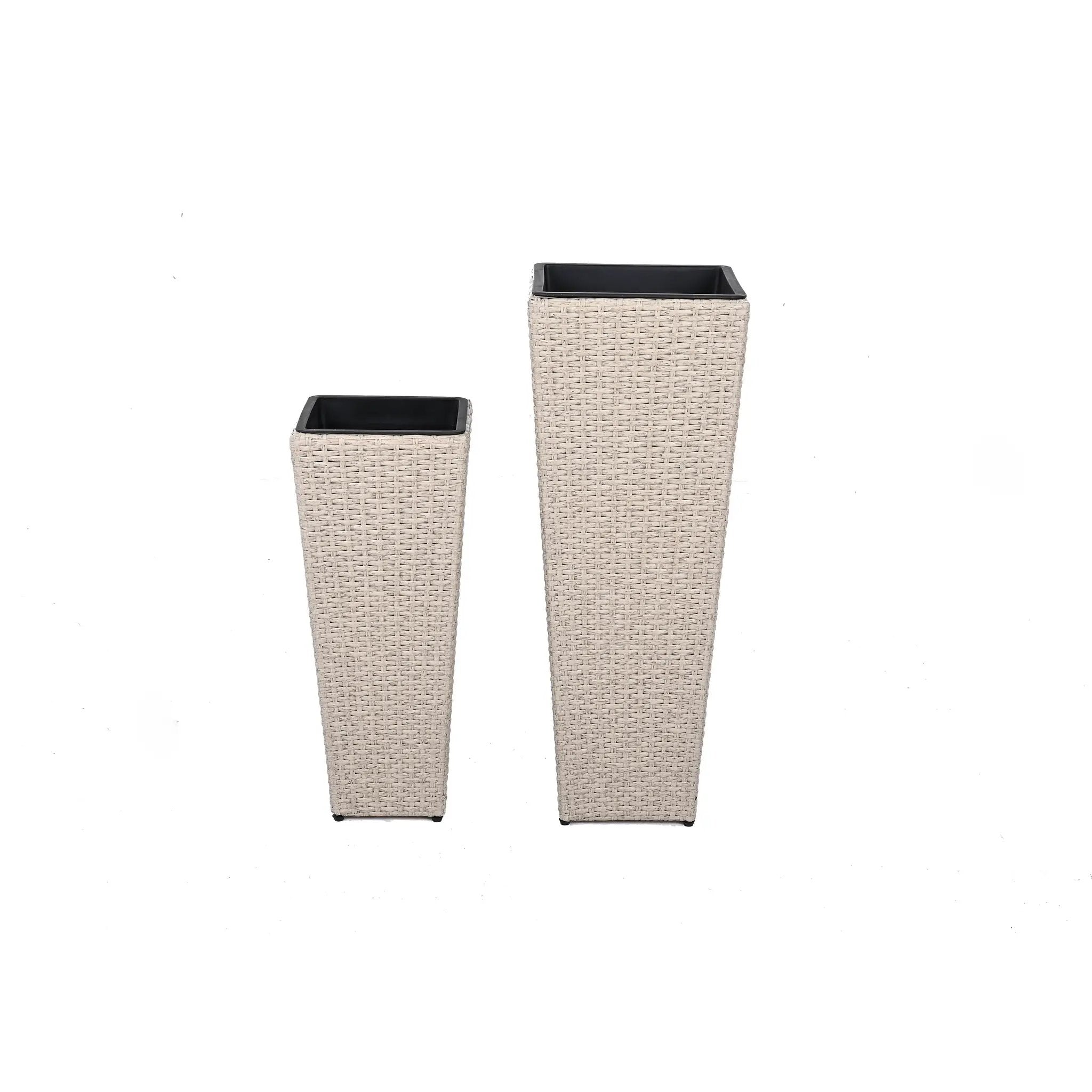 Outdoor PE Wicker Flower Pots, 2-Pcs Set, Beige by HouseOfZazla