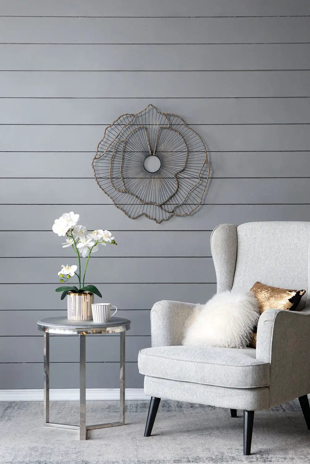 Metal Flowers Wall Decor, Transitional Wall Floral Sculpture For Foyer Porch Hallway Entrance (Set of 3) - Gold by Unique Piece Furniture