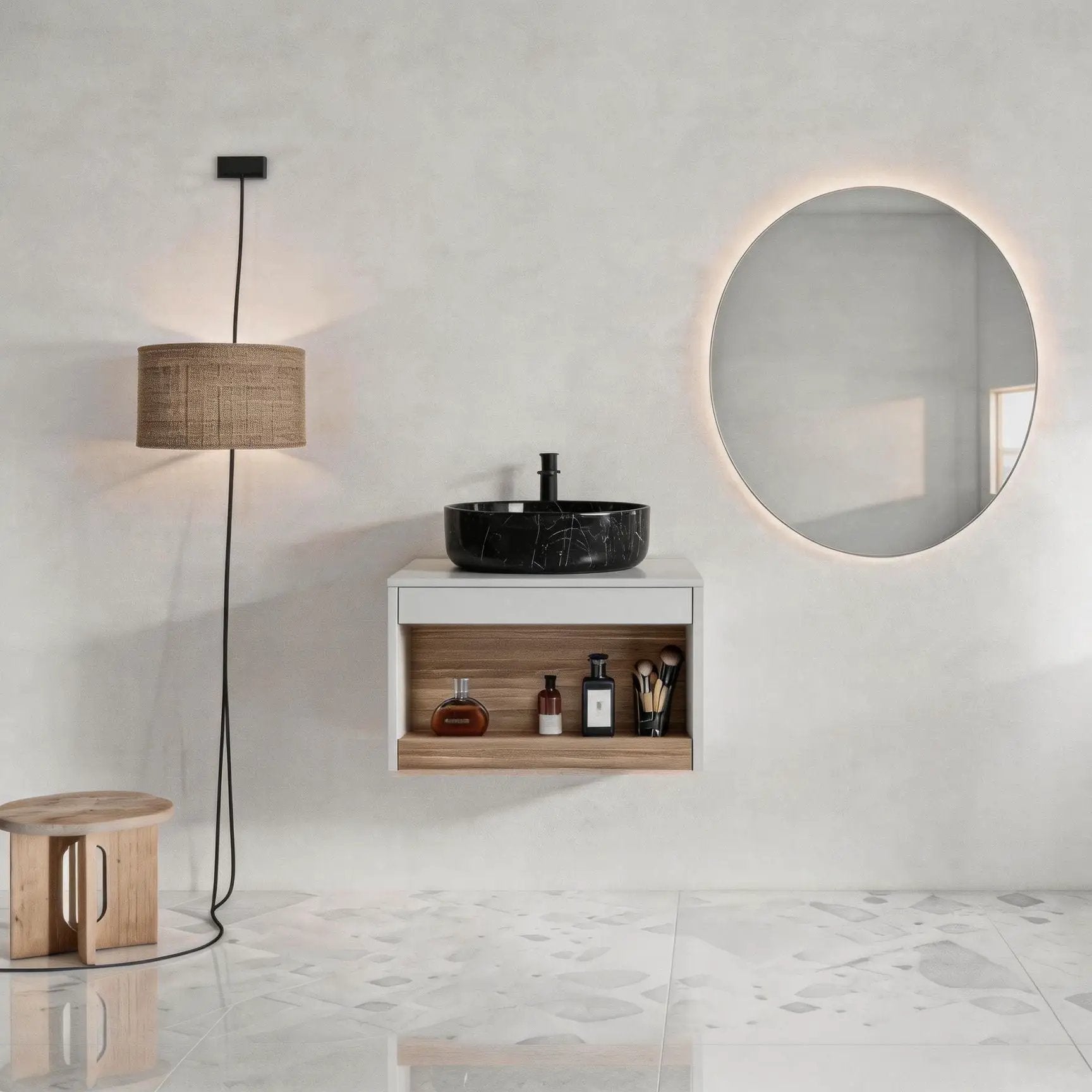 Floating Bathroom Vanity With Vessel Sink With Open Shelf Storage by Unique Piece Furniture