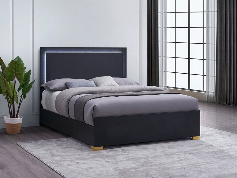 Marceline Wood Queen LED Panel Bed Black by Unique Piece Furniture