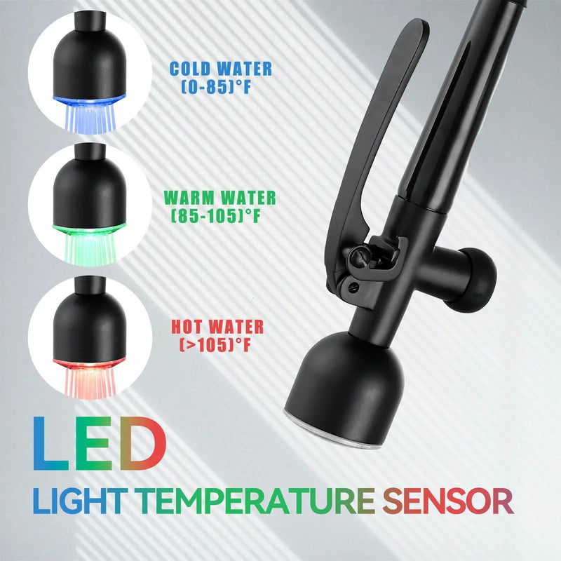 Kitchen Sink Faucet With LED Pull Down Sprayer, Single Handle High Arc Faucet, Dual Spouts, Deck Mount - Matte Black by HouseOfZazla