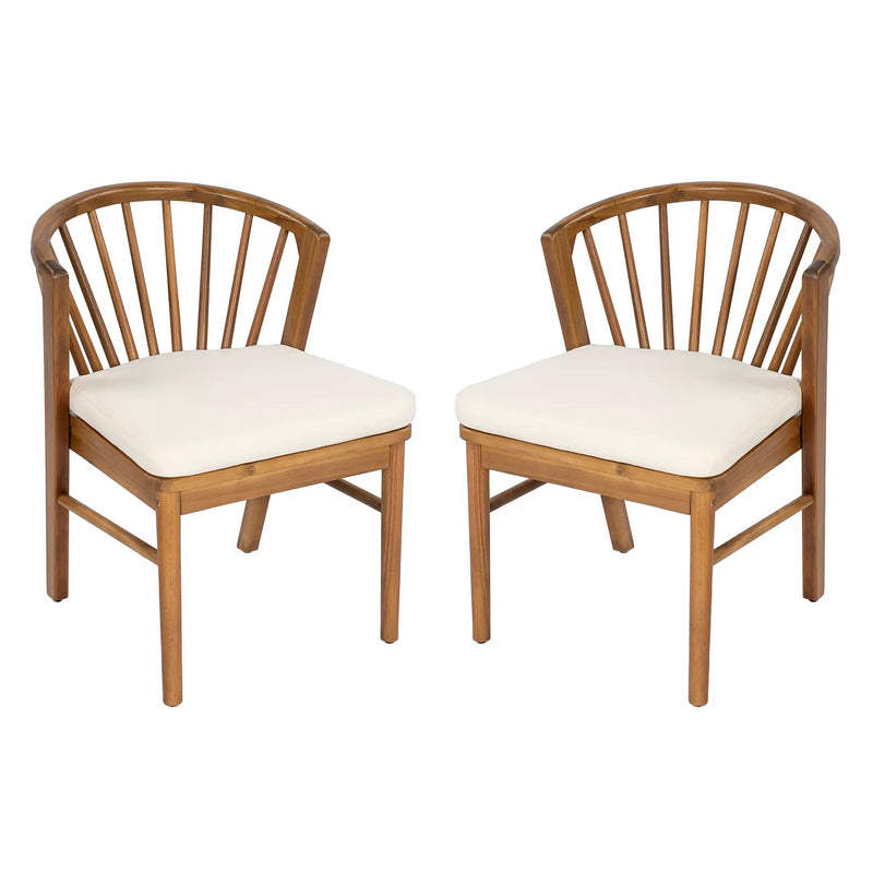 Outdoor Dining Chairs Set of 2, Acacia Wood Patio Chairs with Cushions by HouseOfZazla