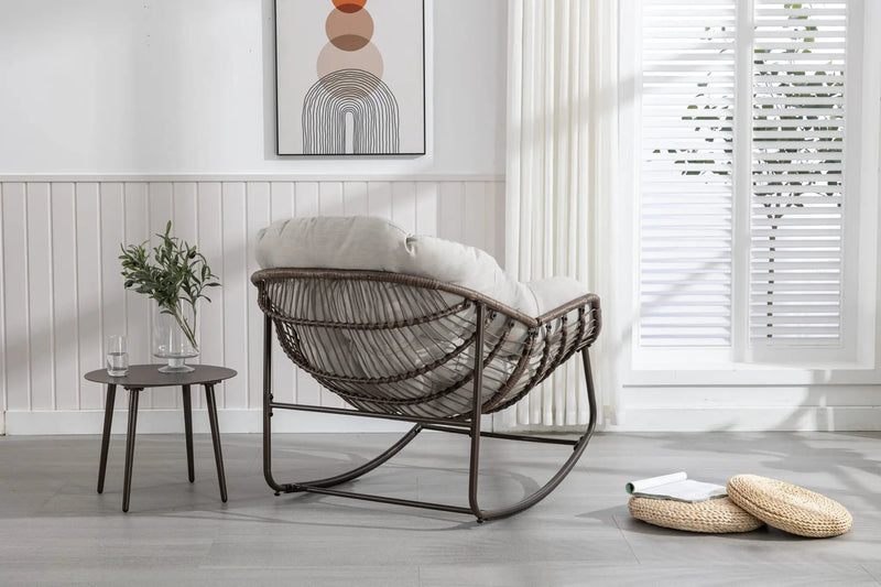 Outdoor Rattan Rocking Chair with Padded Cushion by HouseOfZazla