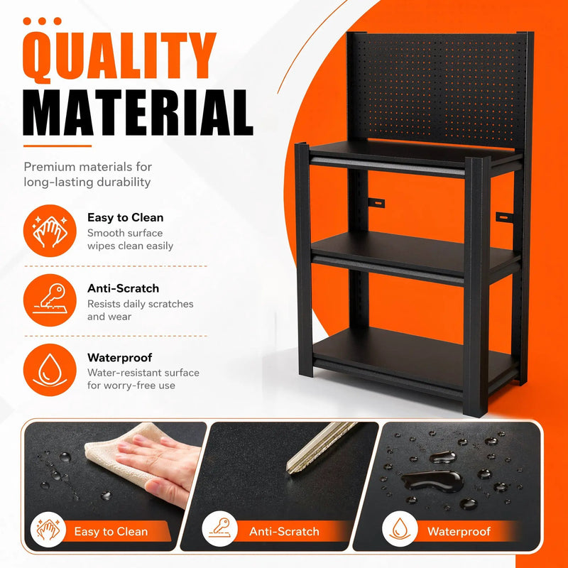 3-Tier Heavy-Duty Metal Storage Shelving Unit with Pegboard by HouseOfZazla