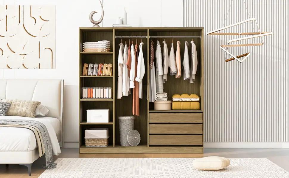 Doorless Storage Wardrobe For Dedroom With Shelves And 3 Drawers by HouseOfZazla