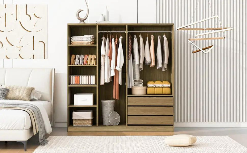 Doorless Storage Wardrobe For Dedroom With Shelves And 3 Drawers by HouseOfZazla