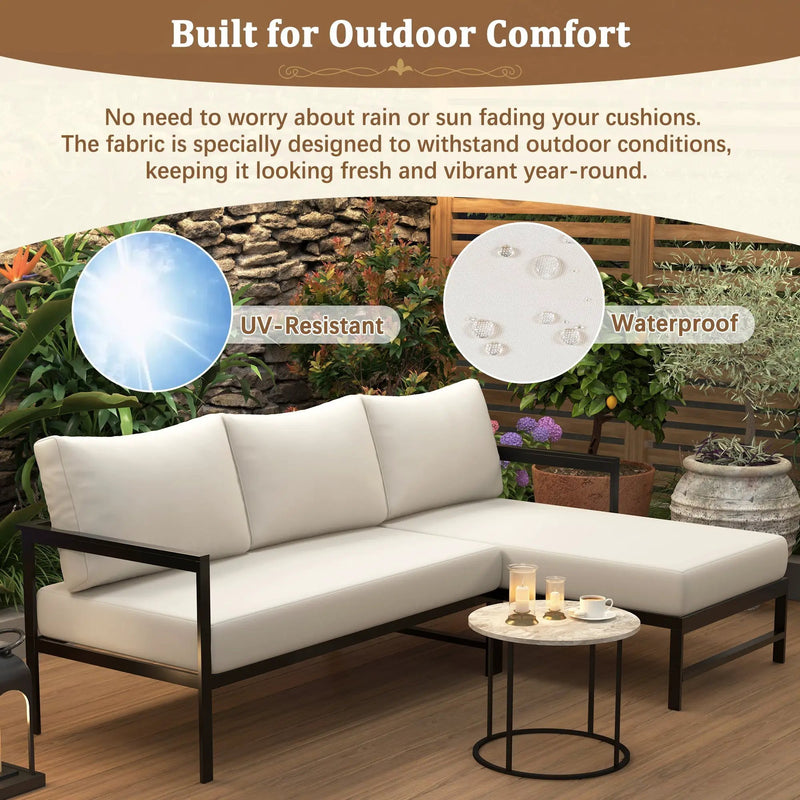 U_style Outdoor L-Shaped Sofa with Iron Frame and Ultra-Thick Cushions by HouseOfZazla