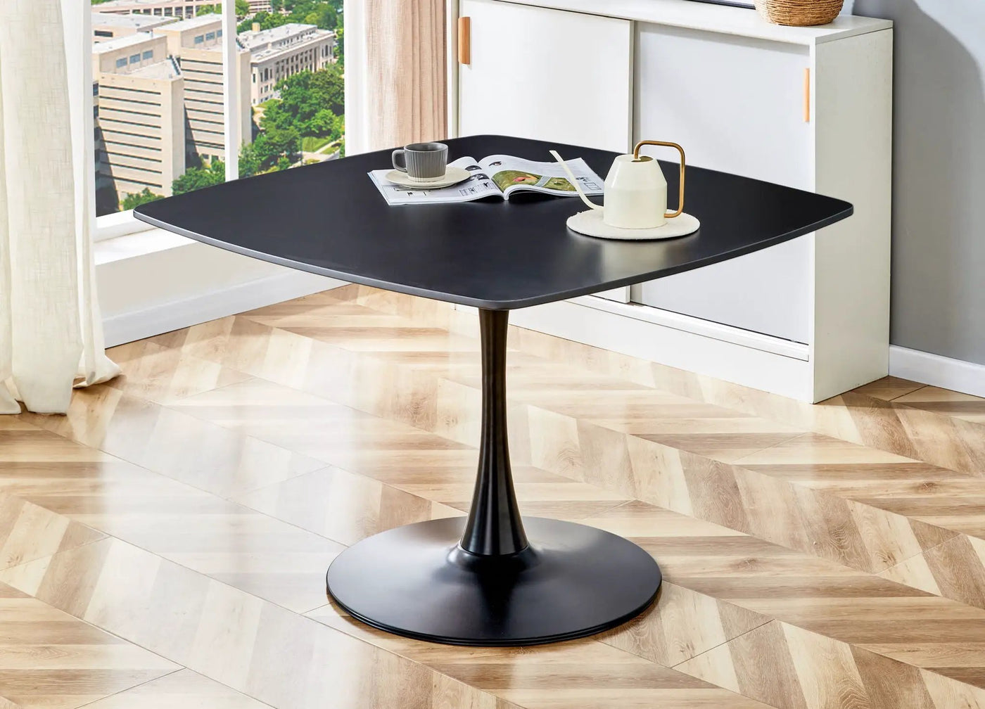 Table Mid-Century Dining Table For 4-6 People With Round Table Top, Pedestal Dining Table, End Table Leisure Coffee Table by Unique Piece Furniture