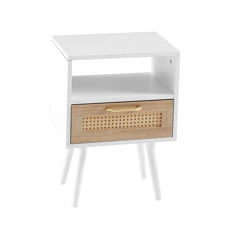 15.75" Rattan End Table With Drawer And Solid Wood Legs, Modern Nightstand, Side Table For Living Room, Bedroom by HouseOfZazla