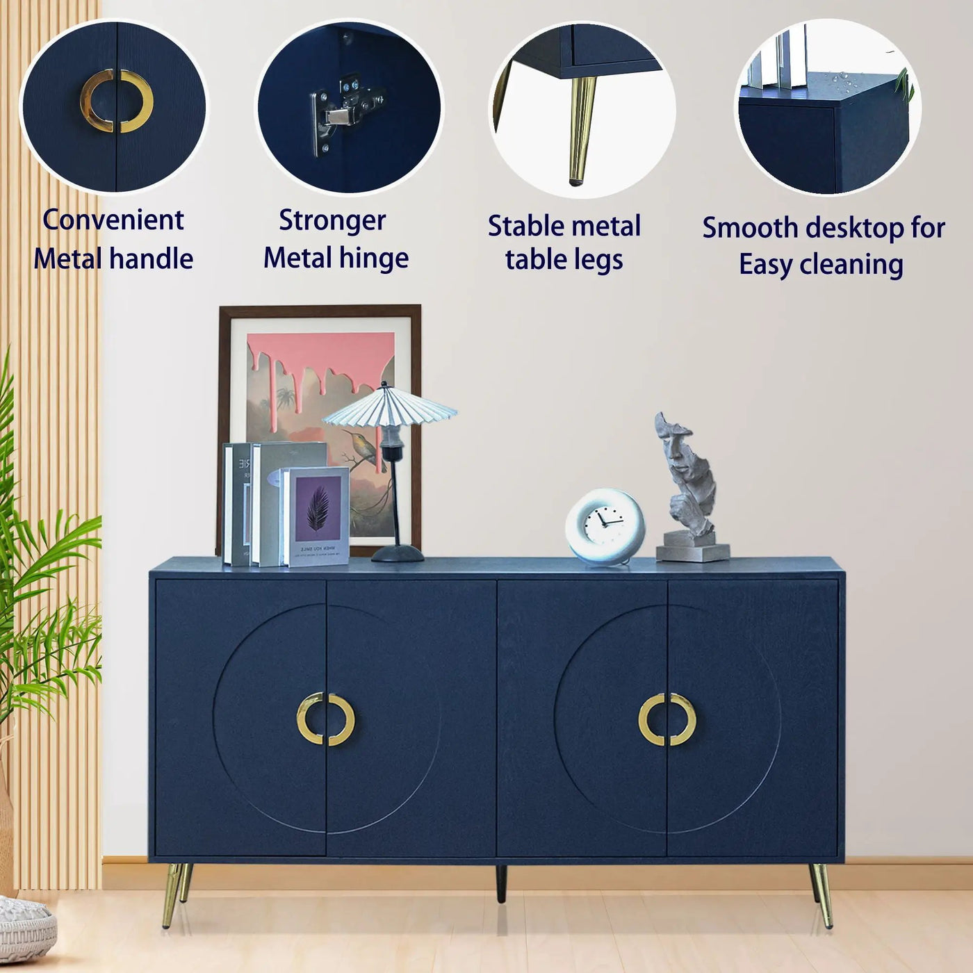 Modern Lacquered 4 Door Wooden Cabinet Sideboard Buffet Server Cabinet Storage Cabinet, For Living Room, Entryway, Hallway, Office, Kitchen And Dining Room by Unique Piece Furniture