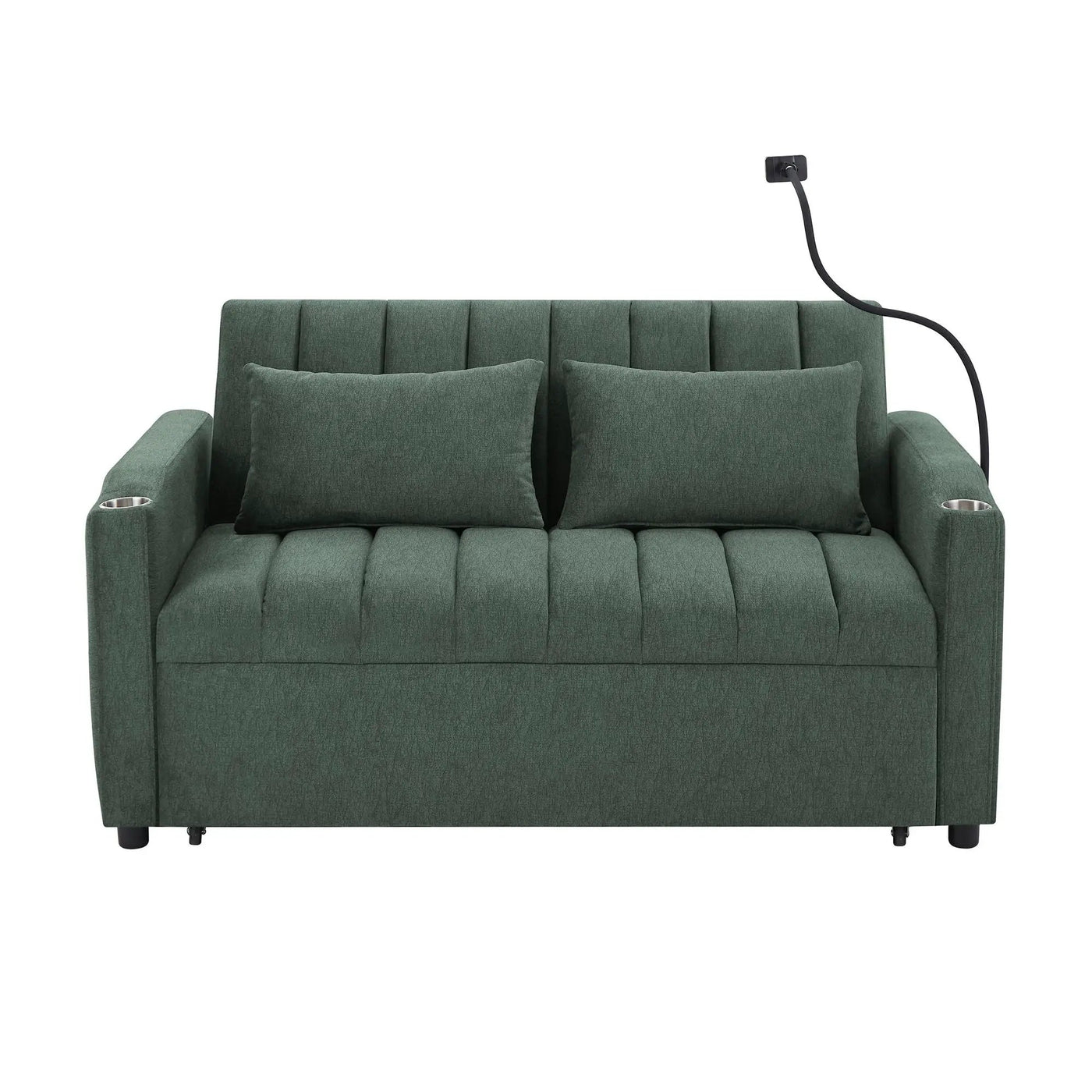 Convertible Sofa Bed Loveseat Sofa With Three USB Ports, Two Side Pockets, Two Cup Holders And 360° swivel Phone Holder For Living Room by HouseOfZazla