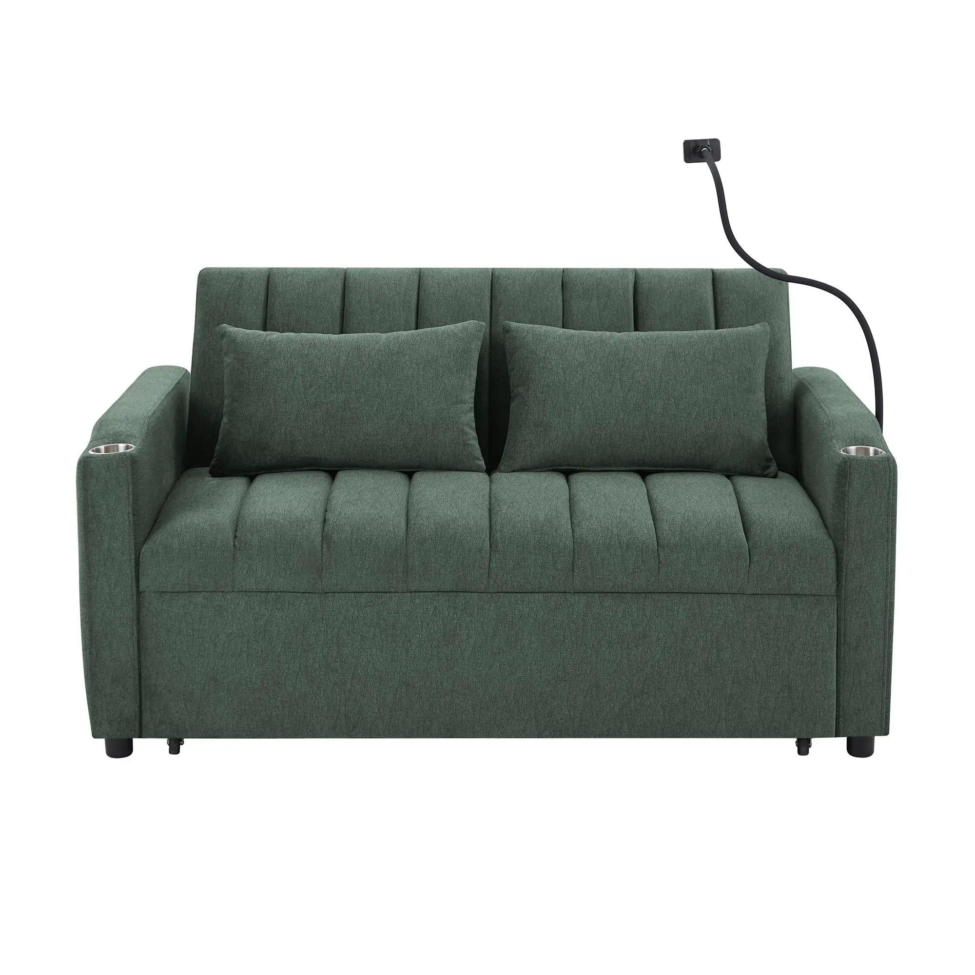 Convertible Sofa Bed Loveseat Sofa With Three USB Ports, Two Side Pockets, Two Cup Holders And 360° swivel Phone Holder For Living Room by HouseOfZazla
