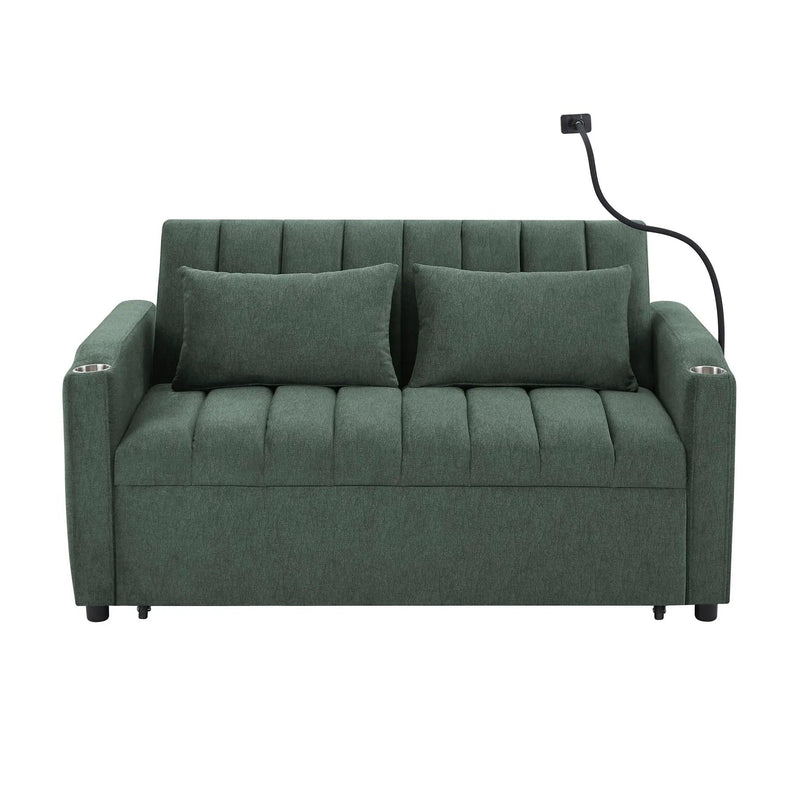 Convertible Sofa Bed Loveseat Sofa With Three USB Ports, Two Side Pockets, Two Cup Holders And 360° swivel Phone Holder For Living Room by HouseOfZazla
