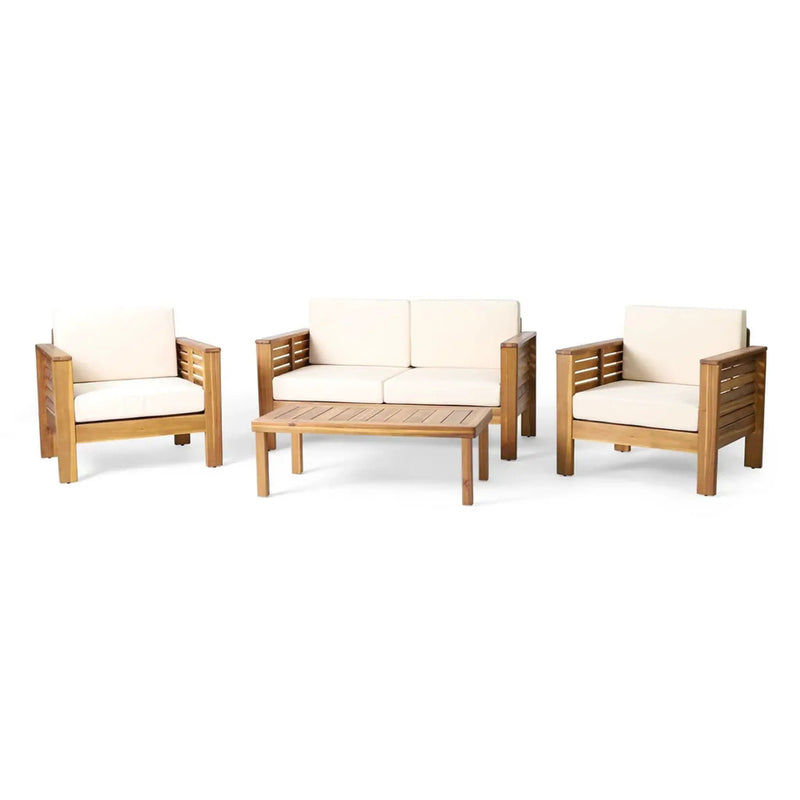 Acacia Wood Loveseat And Coffee Table Set With Cushions by HouseOfZazla
