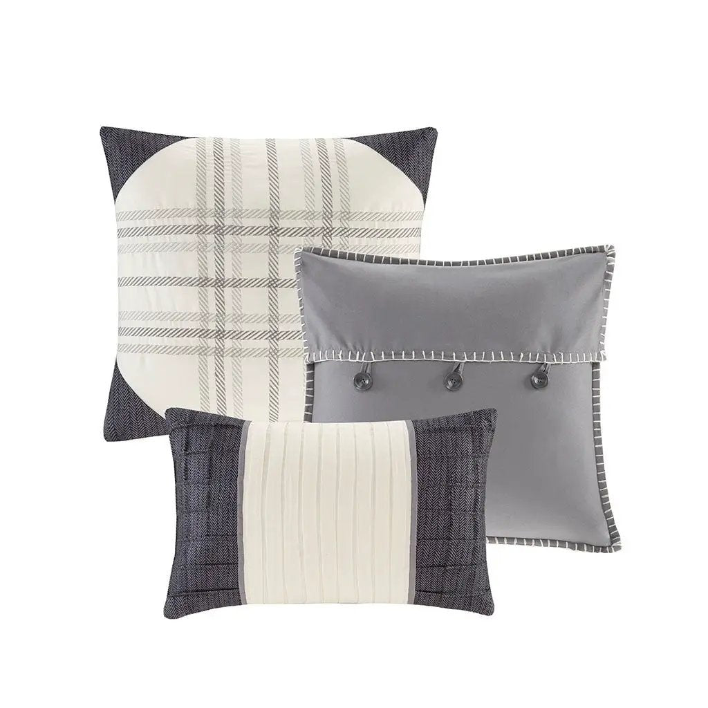 7 Piece Herringbone Comforter Set Grey King by HouseOfZazla