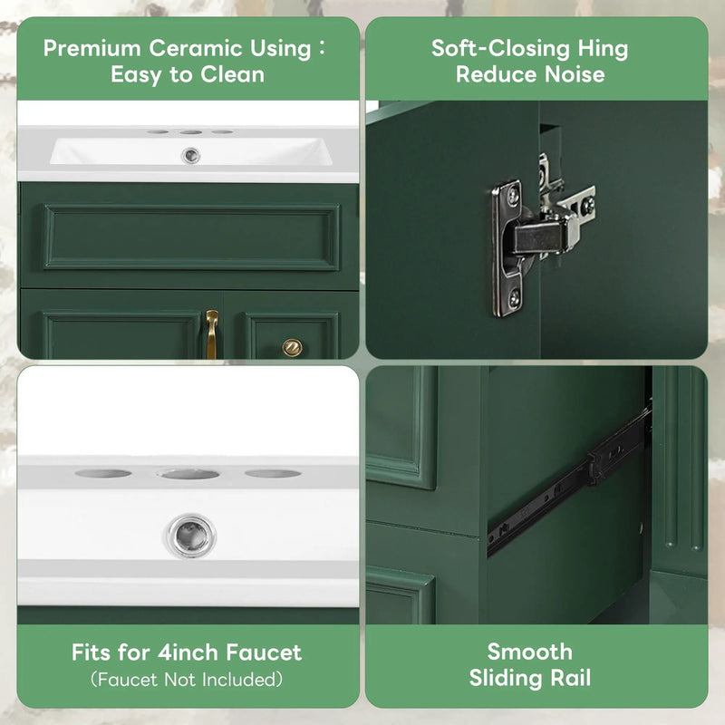 Bathroom Vanity With Sink, Compact Cabinet & 2 Drawers And Adjustable Shelf