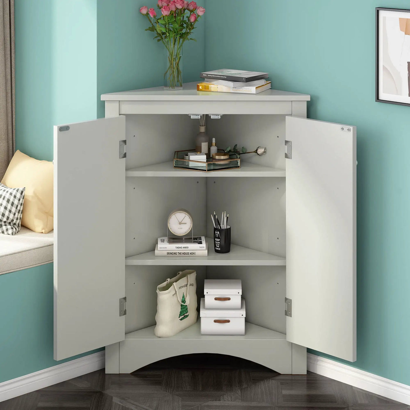 Triangle Bathroom Storage Cabinet With Adjustable Shelves, Freestanding Floor Cabinet For Home Kitchen by Unique Piece Furniture