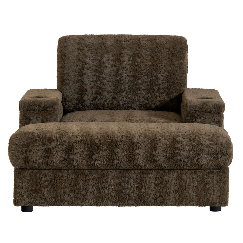 Oversized Chaise Lounge Indoor Rabbit Fur Sofa Bed With Storage Ottoman And Armrests Cup Holders With Deep Seat by HouseOfZazla