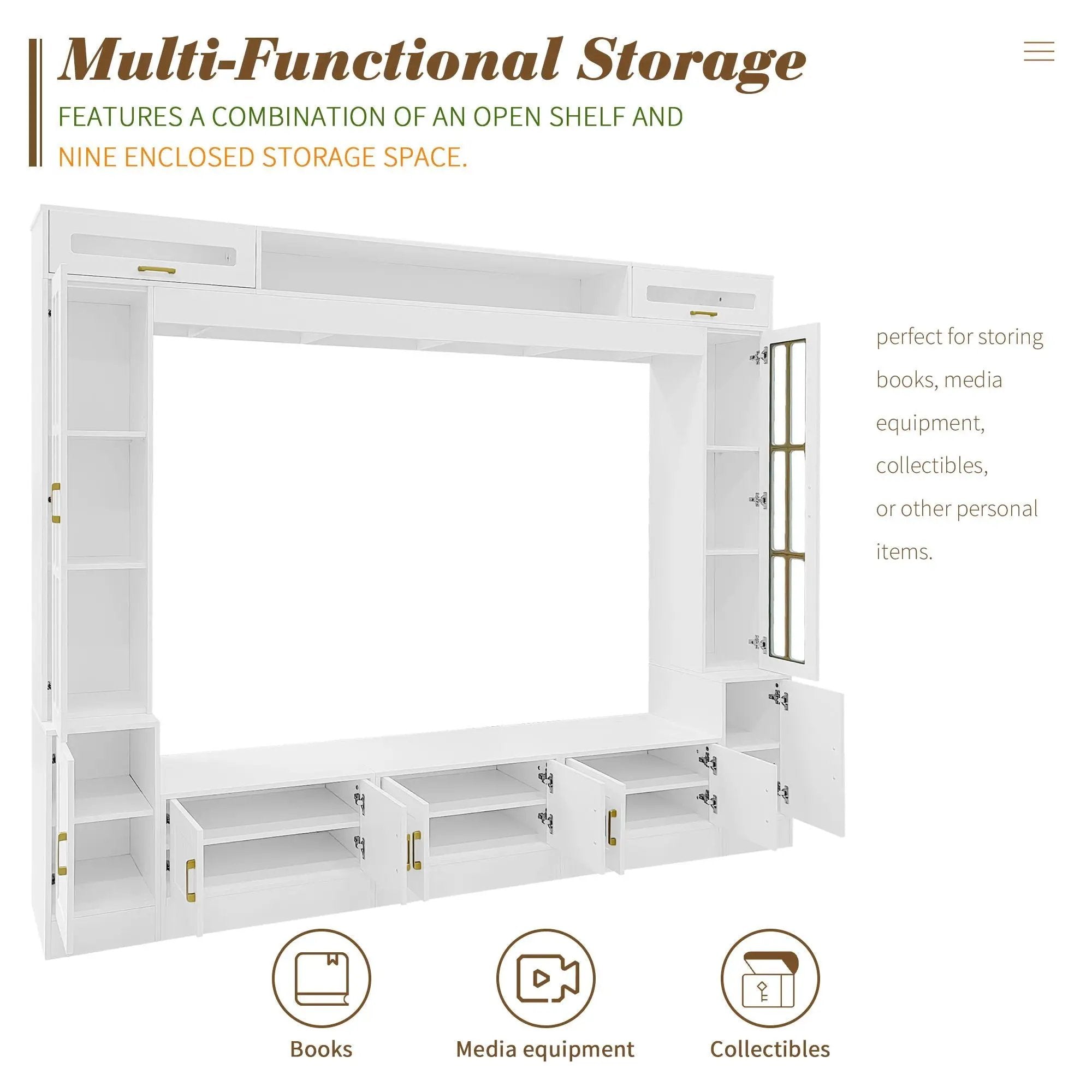 Wall Unit Entertainment Center With Bookshelves For TVs Up to 80" by HouseOfZazla