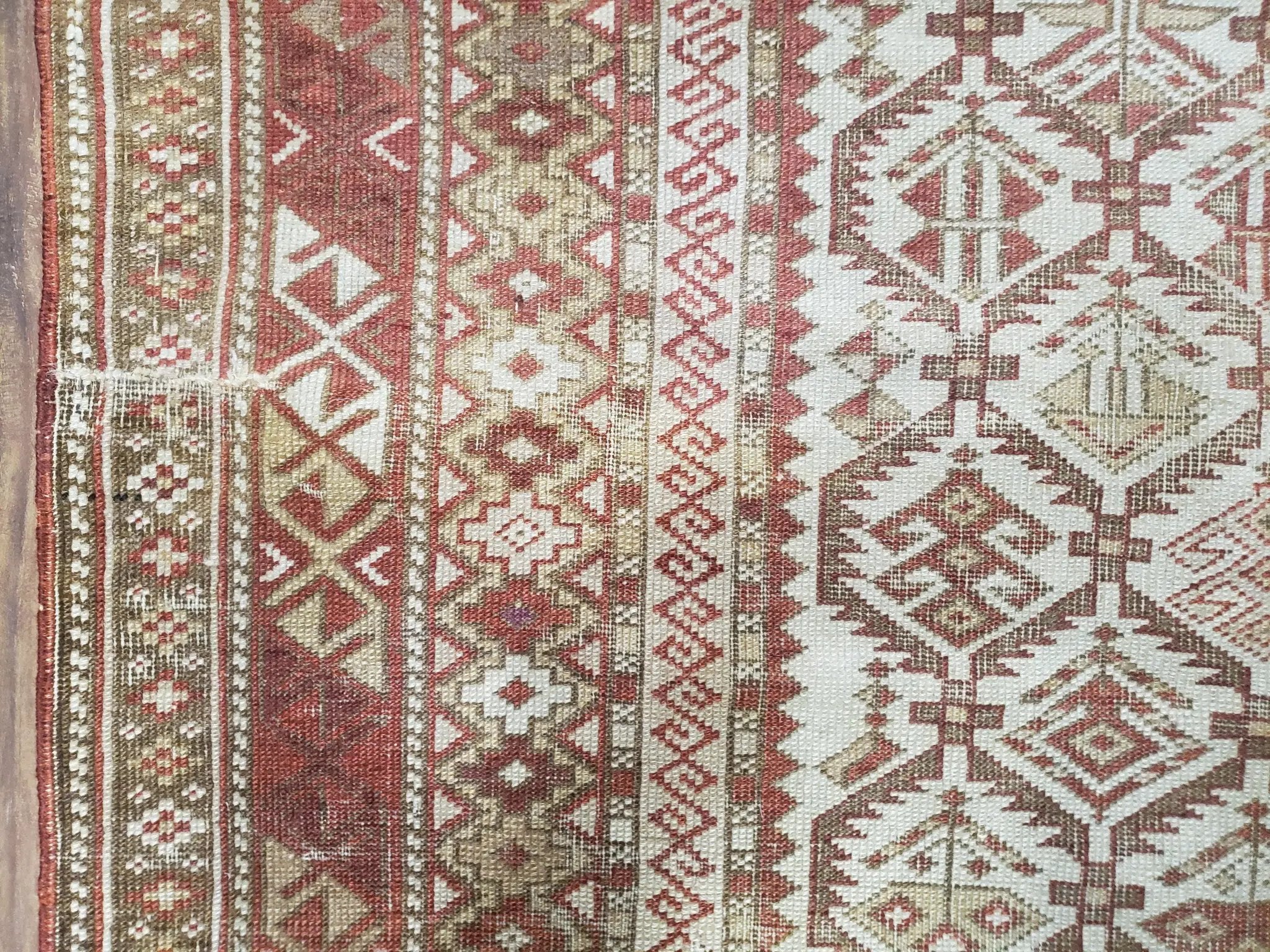 Antique Caucasian Shirvan Rug 4x6, Dagestan Area Rug, Wool Hand-Knotted Soft Red & Ivory 1920s Oriental Carpet, Soft Muted Colors by Jewel Rugs