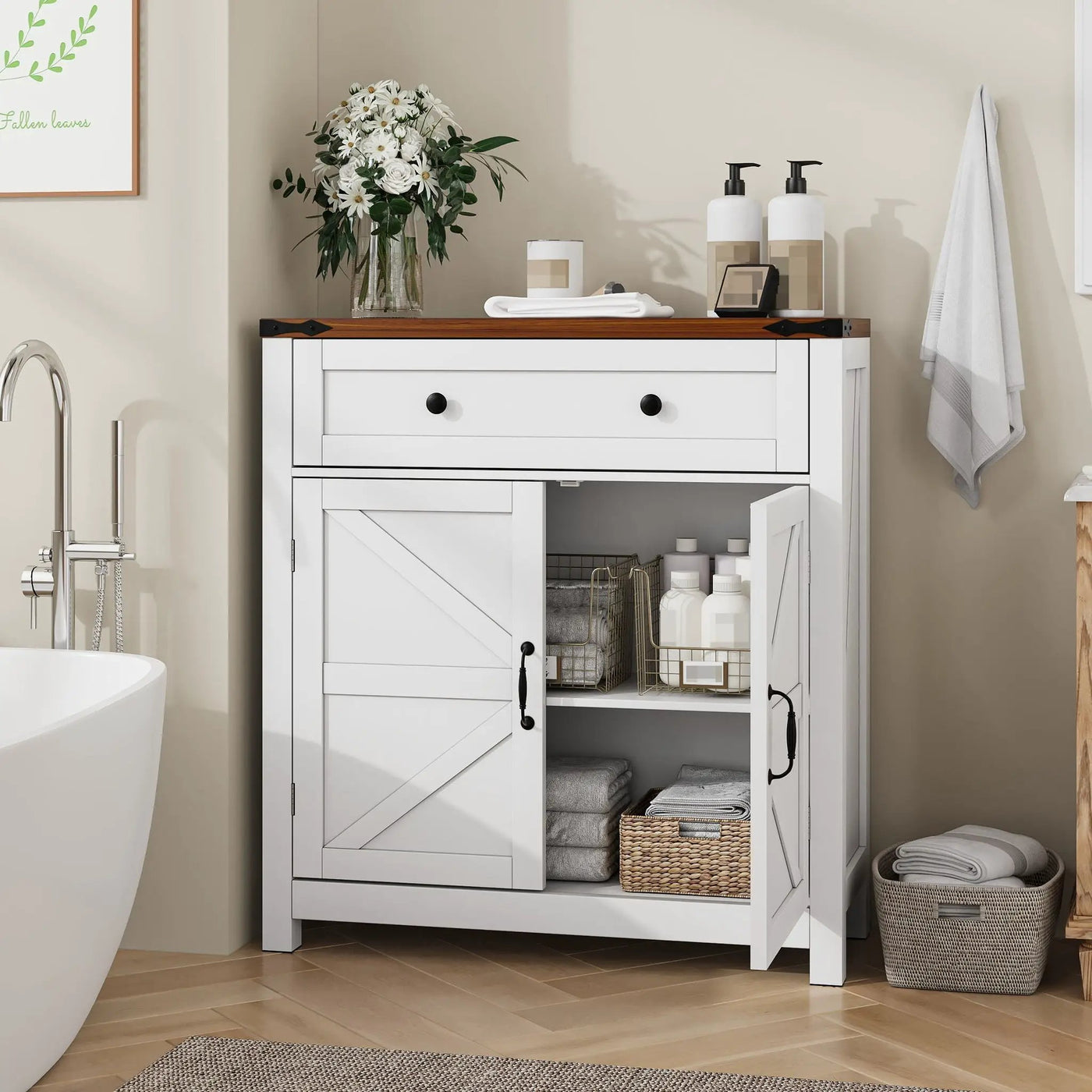 Farmhouse Storage Cabinet With Drawer And Adjustable Shelf by HouseOfZazla