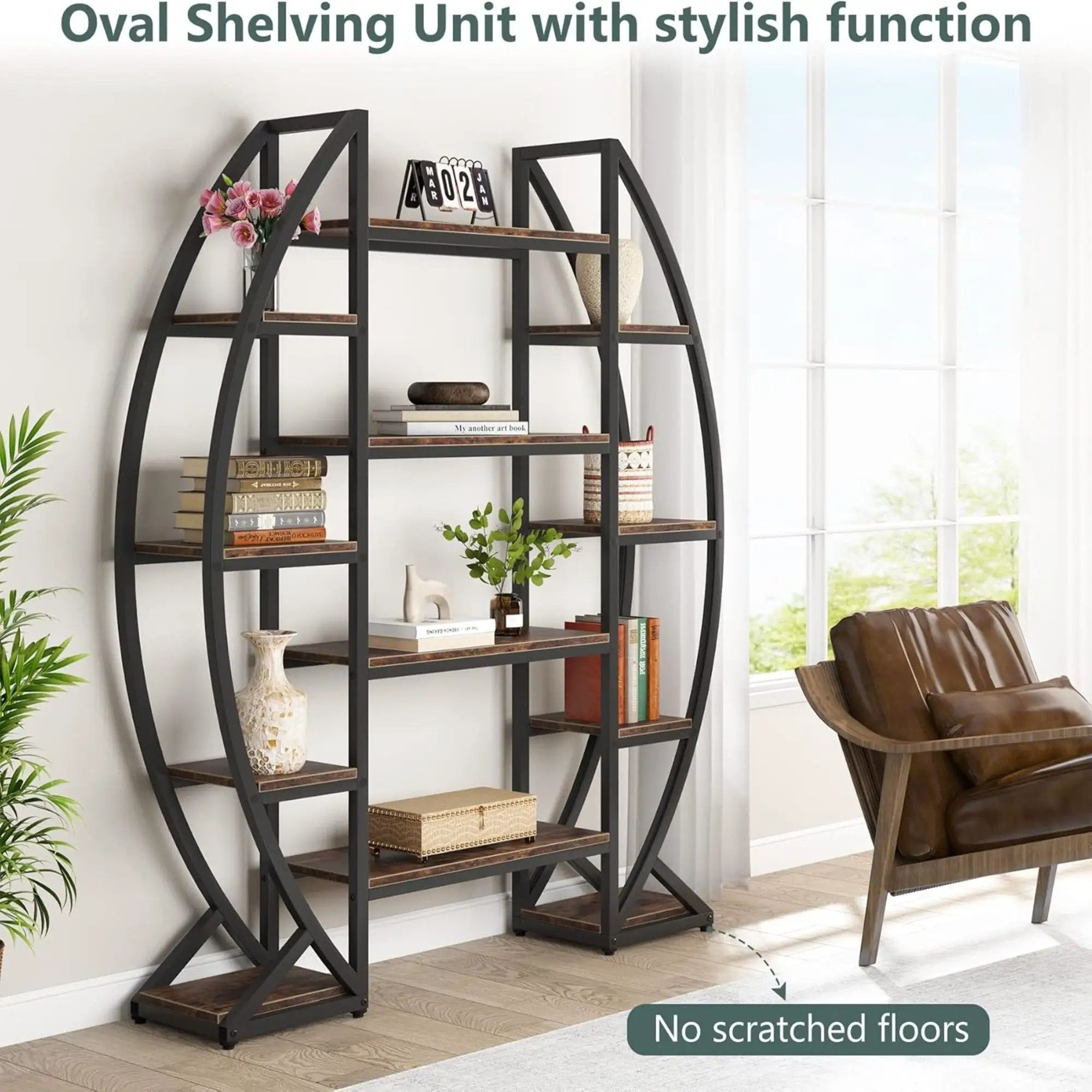Triple Wide Oval Etagere Bookcase With Shelves For Living Room by HouseOfZazla