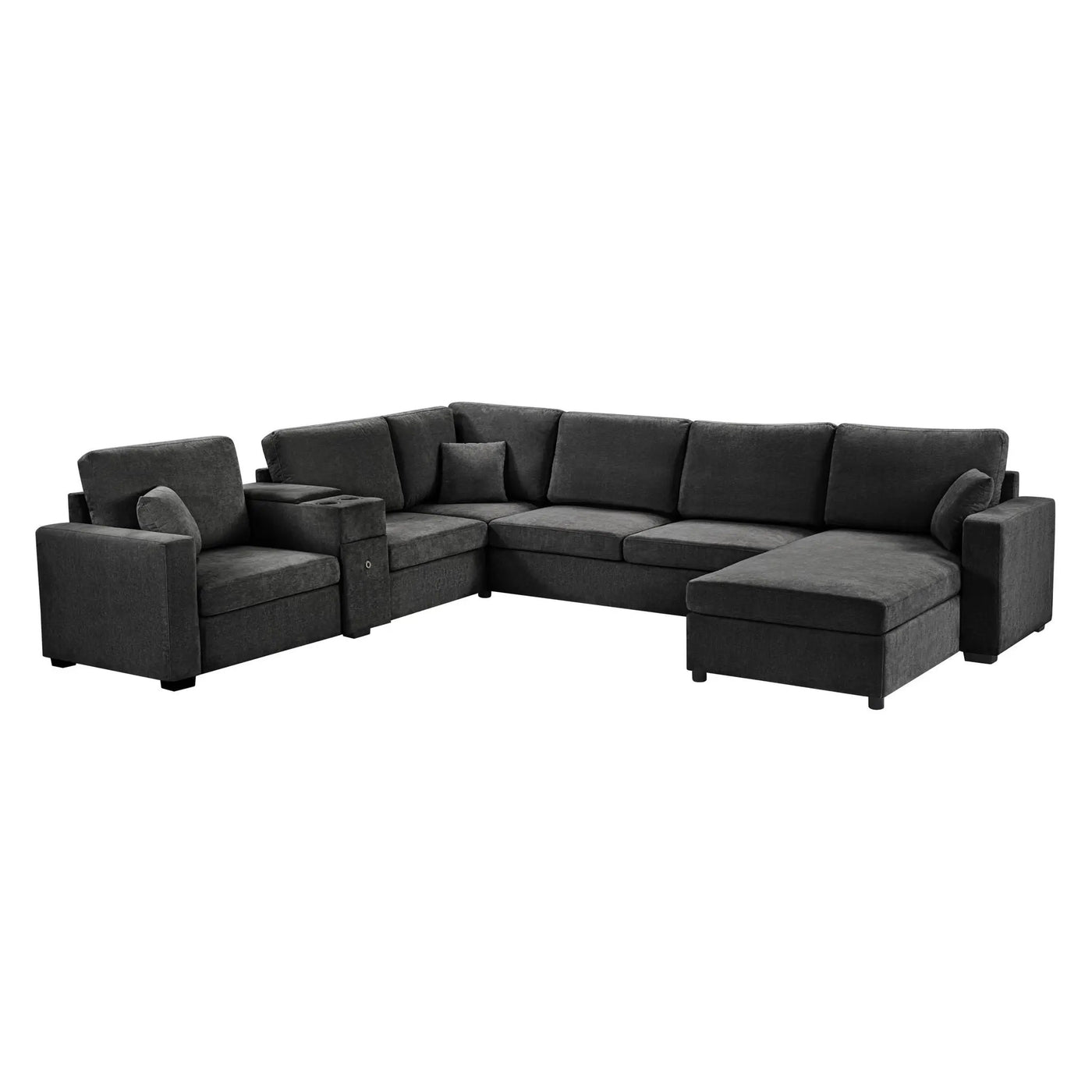 Modular 5 Seat U-Shape Sectional Sofa With Chaise Lounge, Built In Cup Holders And Storage Drawer by Unique Piece Furniture