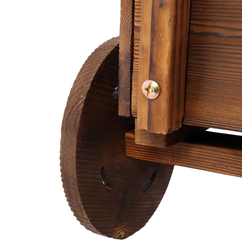 Wooden Wagon Planter Box Mobile Garden Planter With Wheels Handle Drain Hole Wood - Brown by HouseOfZazla