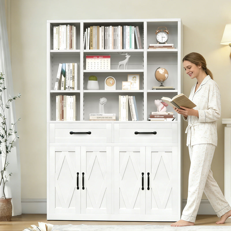 Industrial Bookcase Tall With Adjustable Shelves, Drawers & Doors by Unique Piece Furniture