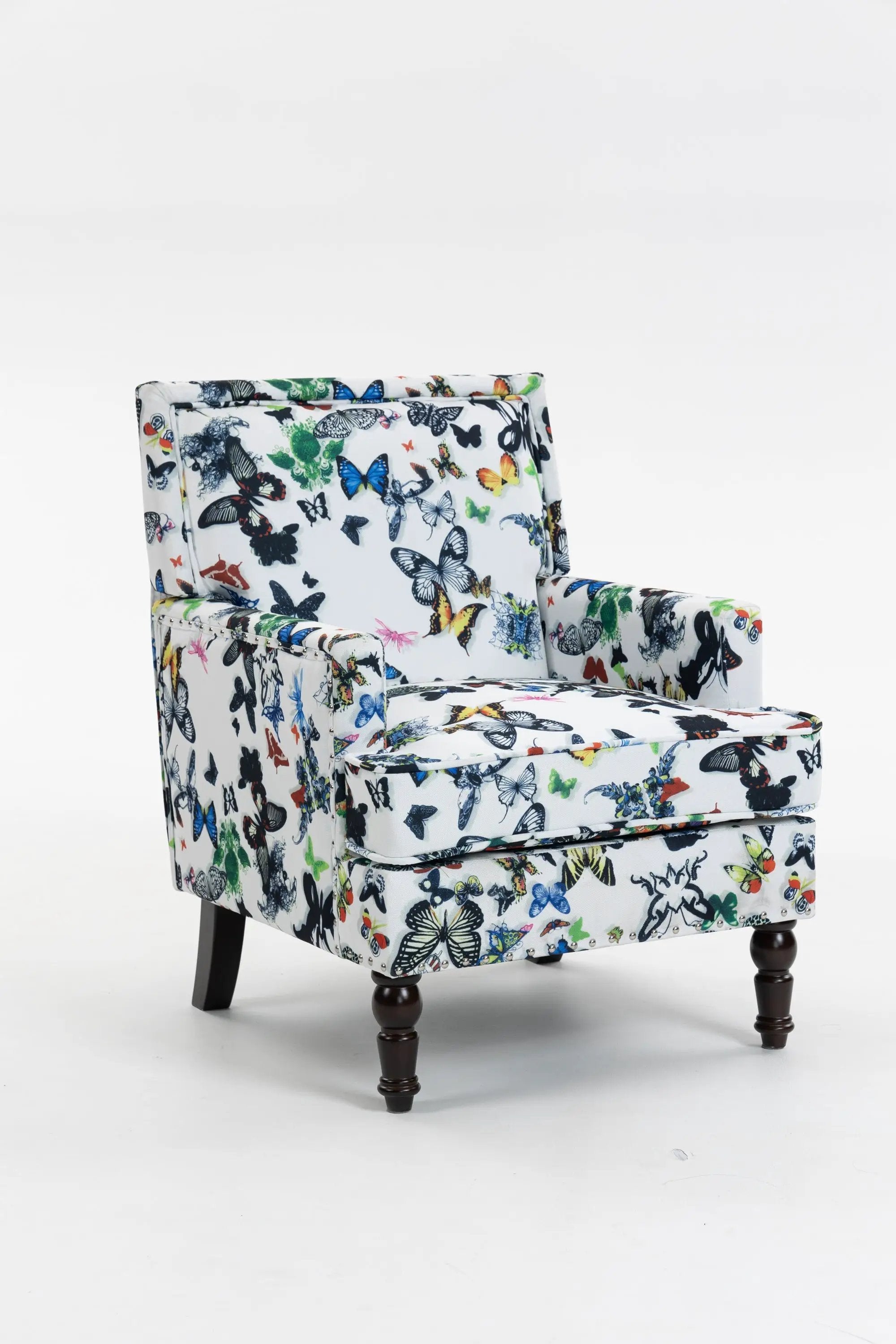 Upholstered Accent Chair, Vintage Armchair with Linen Fabric and Nailhead Trim by HouseOfZazla