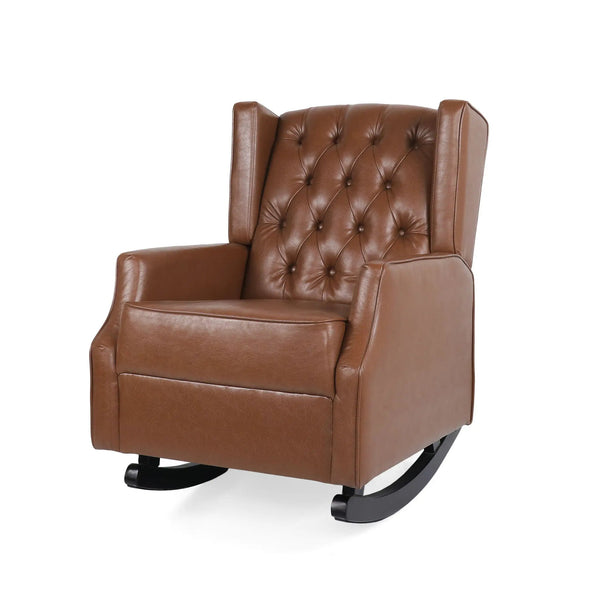 Moss Upholstered Rocking Recliner With Diamond Tufting And Wingback - Light Brown