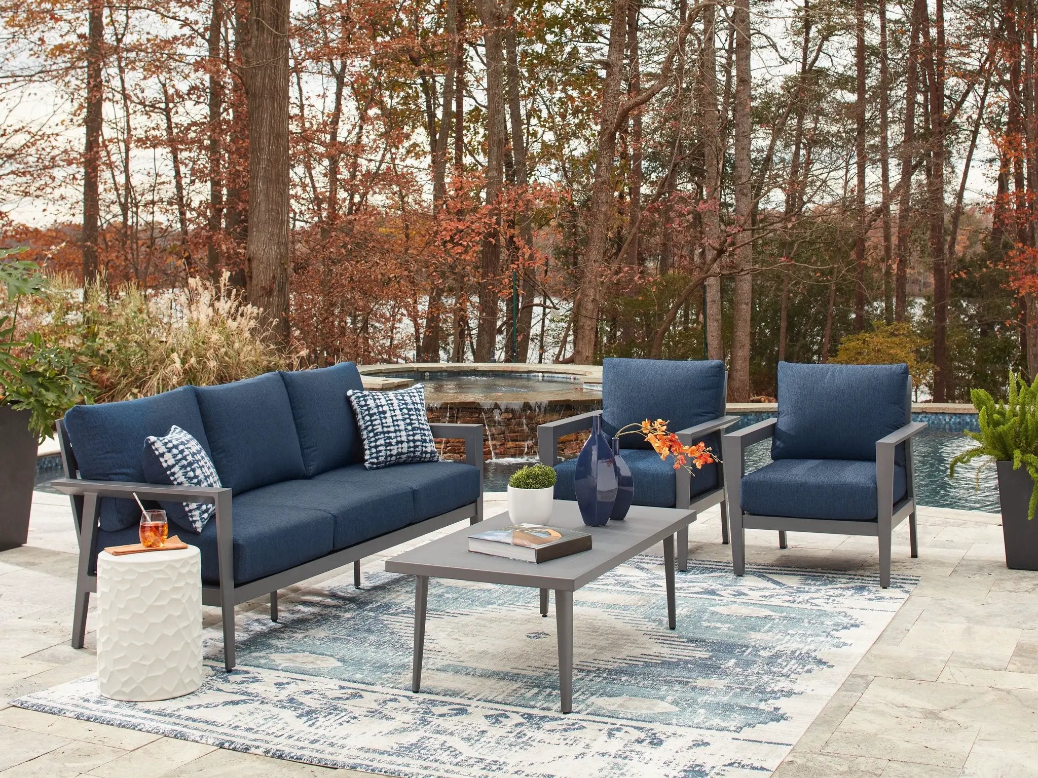 Gali - Sofa / Chairs / Table Set (Set of 4) - Gray / Blue by Unique Piece Furniture