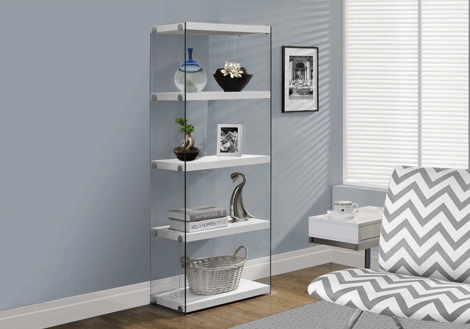 5-Tier White Bookcase with Clear Tempered Glass by HouseOfZazla
