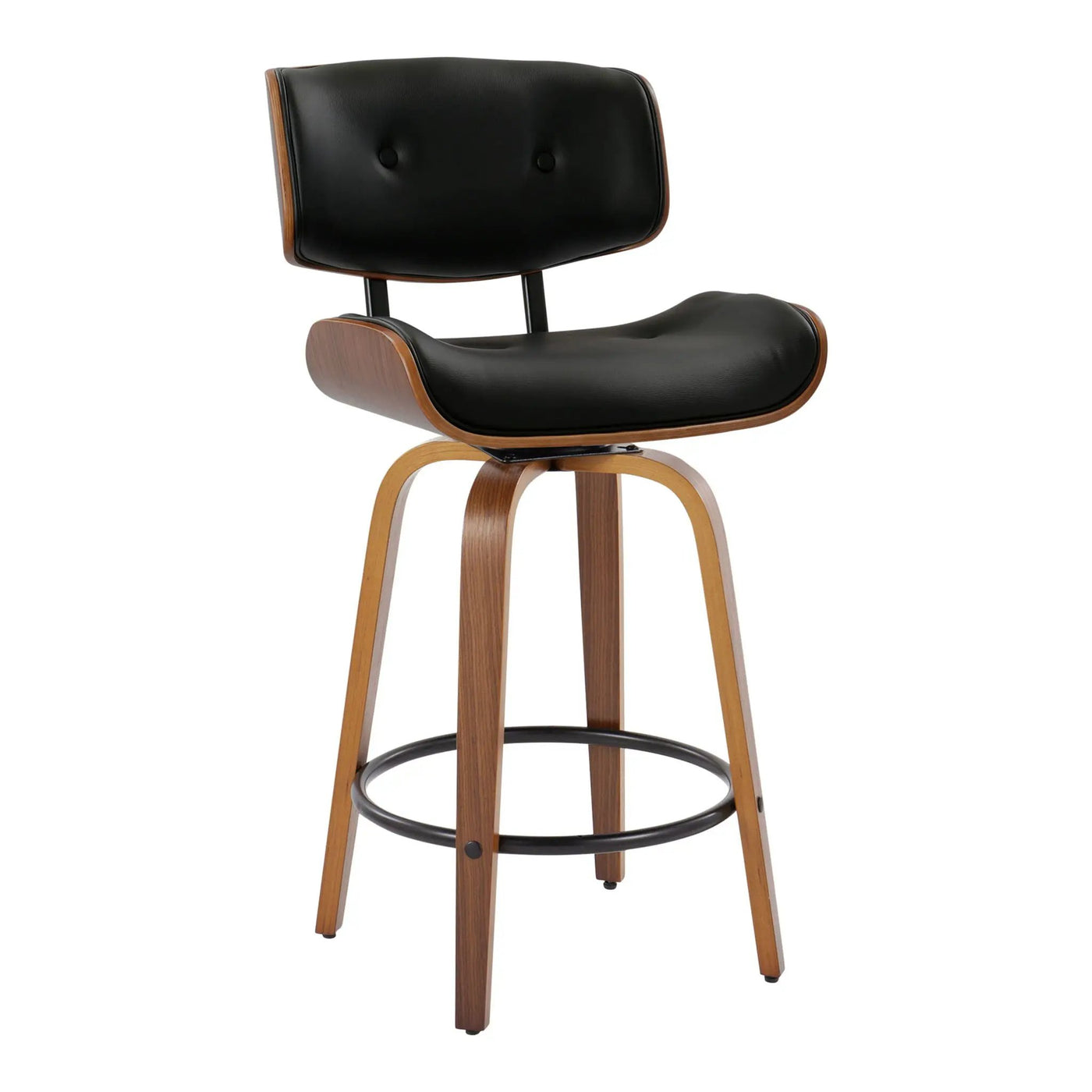 Lombardi - Mid-Century Modern Fixed Height Counter Stool With Swivel With Round Footrest (Set of 2) by HouseOfZazla