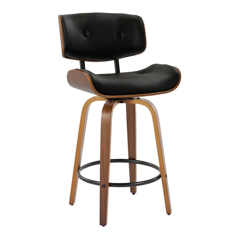 Lombardi - Mid-Century Modern Fixed Height Counter Stool With Swivel With Round Footrest (Set of 2) by HouseOfZazla