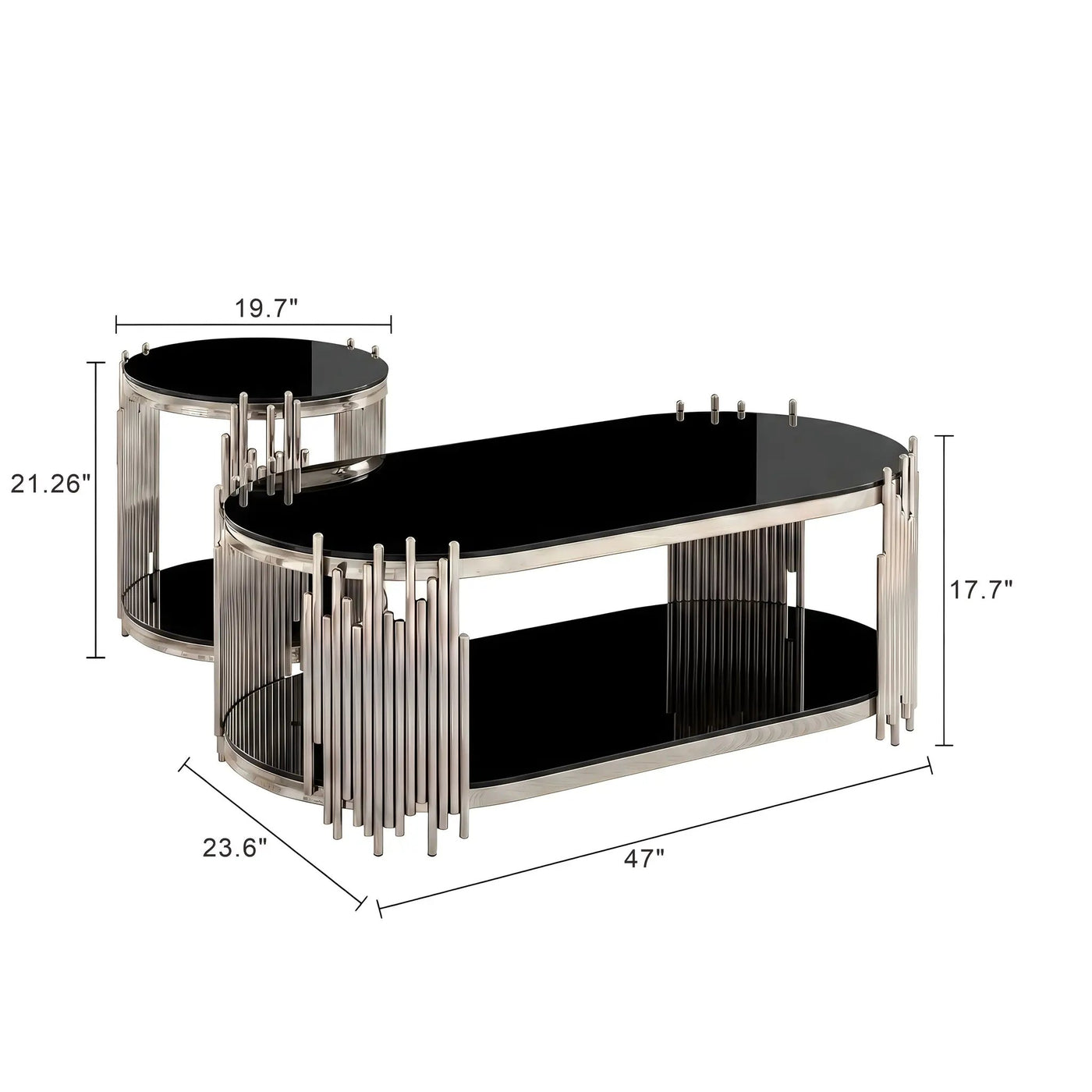 Modern Luxury Coffee Table and Side Table Set, 2-Piece Oval by HouseOfZazla