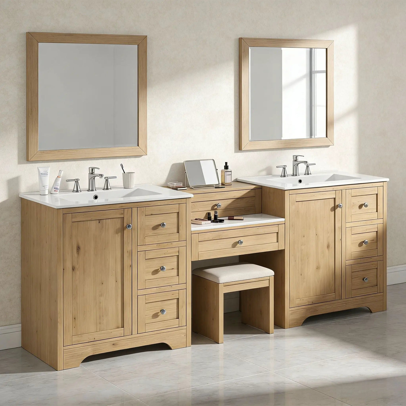 Double Sink Bathroom Vanity With Countertop, 2 Ceramic Sinks, 6 Drawers by HouseOfZazla