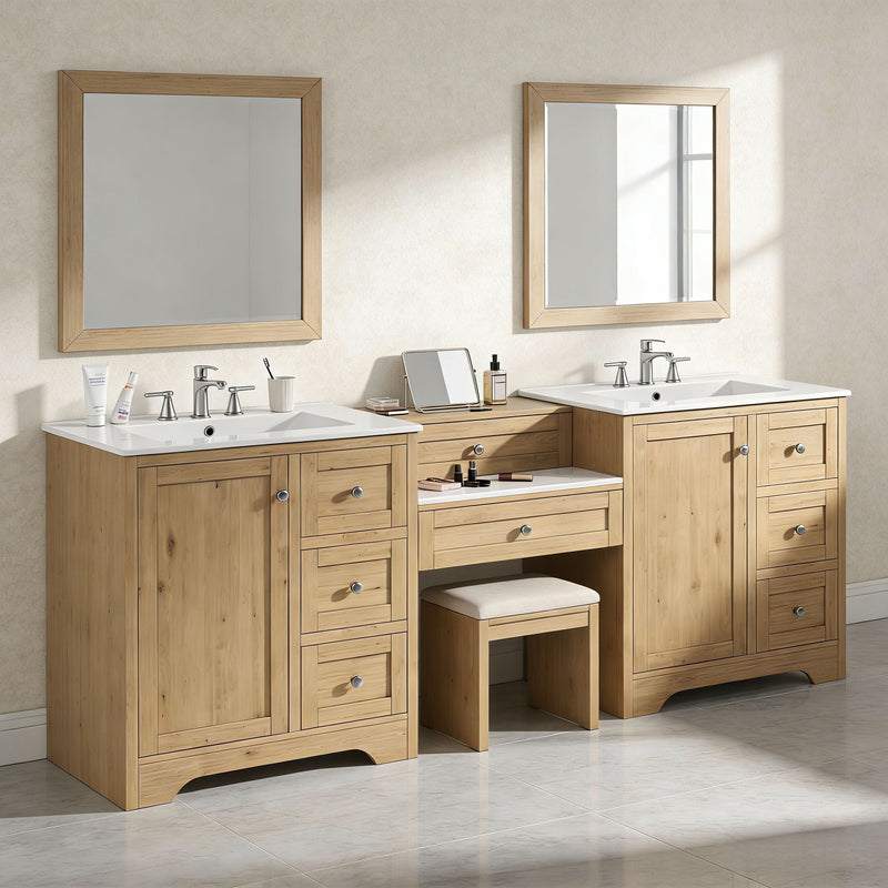 Double Sink Bathroom Vanity With Countertop, 2 Ceramic Sinks, 6 Drawers by HouseOfZazla