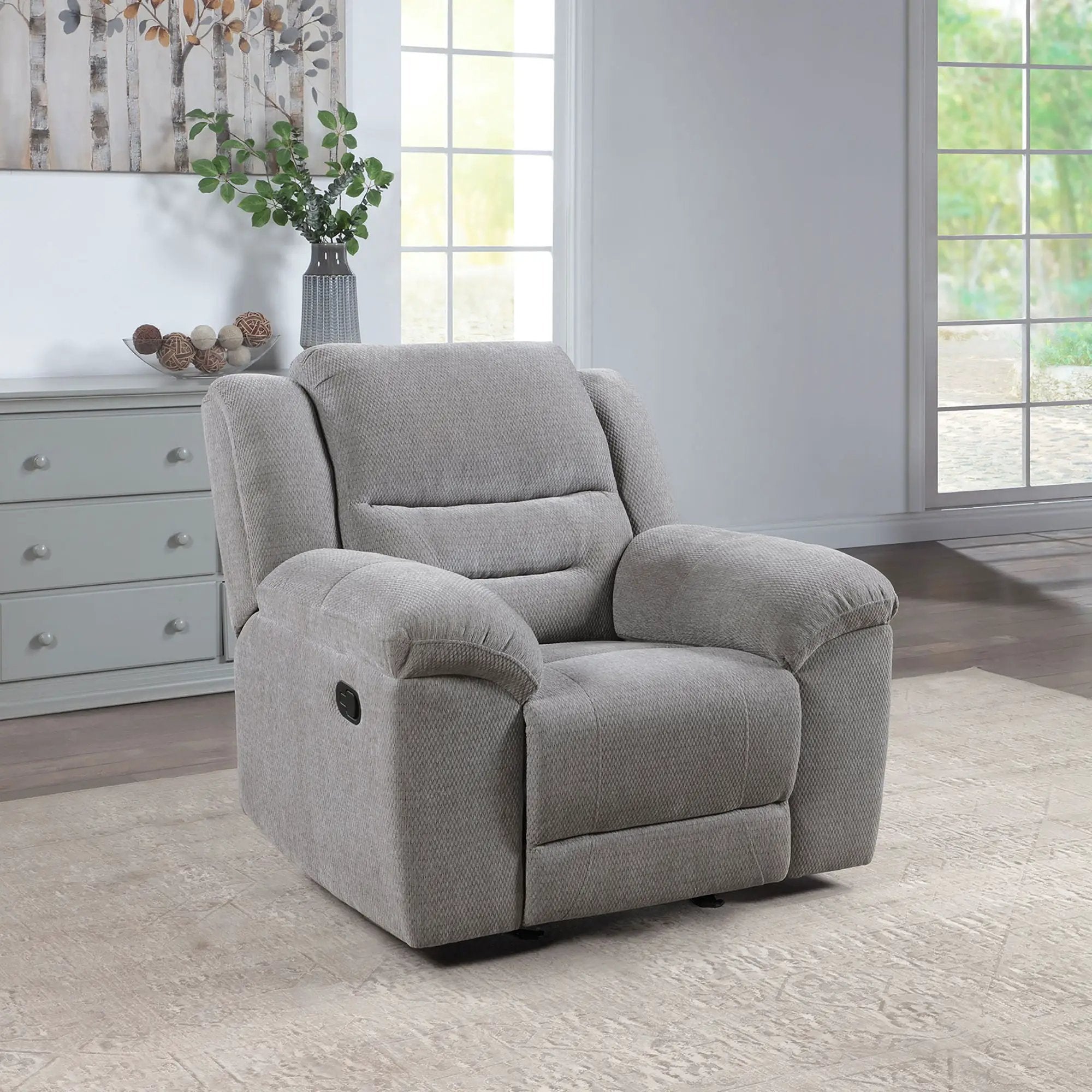 Sebring - Upholstered Glider Recliner Chair With Manual Recline And Smooth Gliding Motion - Gray by HouseOfZazla