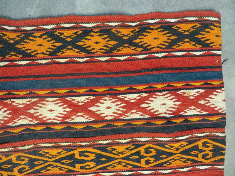 6' X 10' Antique 1930 Turkish Jajim Kilim Handmade Flat Weave Wool Rug Veg Dye by Jewel Rugs