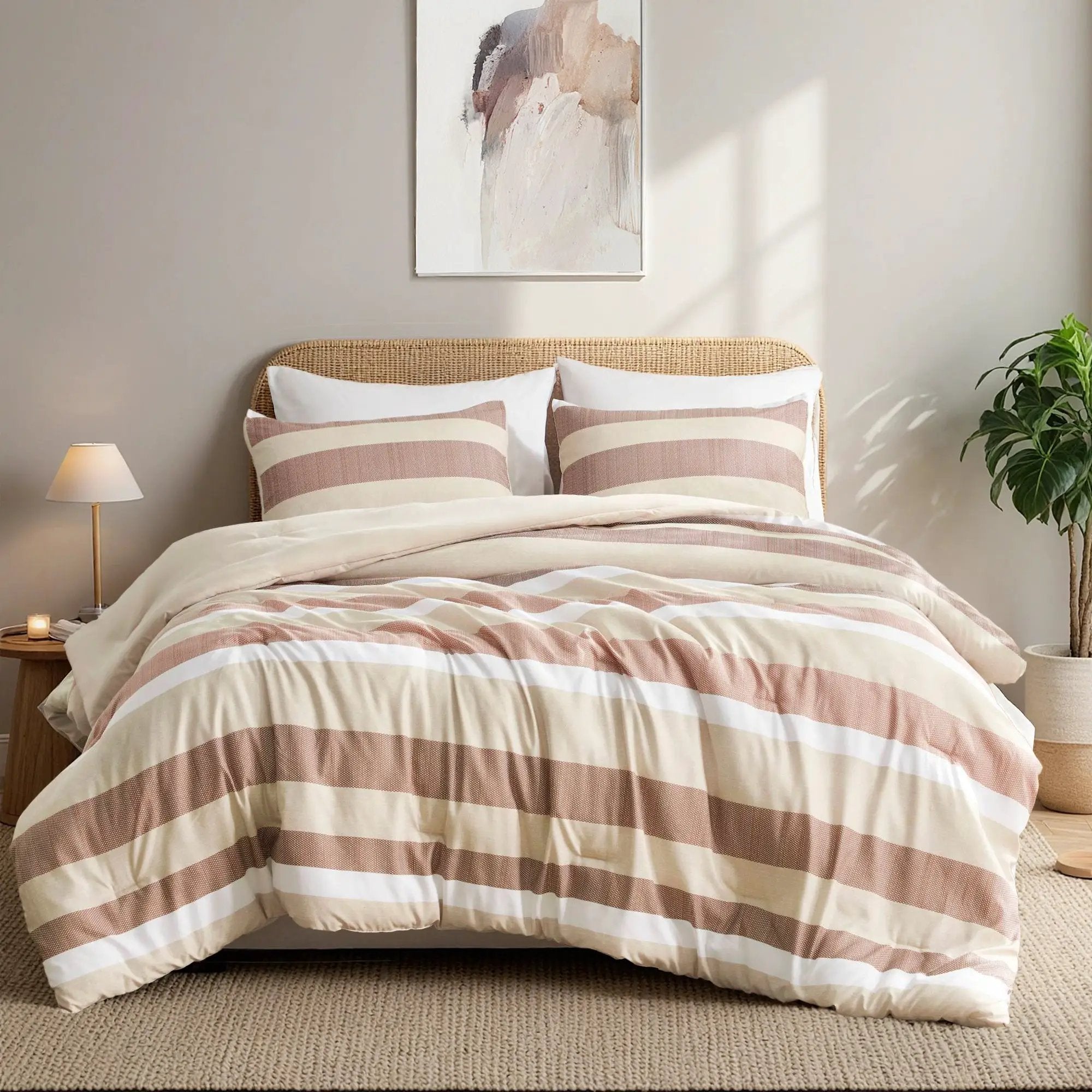 3-Piece Full/Queen Stripe Textured Print Comforter Set in Terracotta by HouseOfZazla