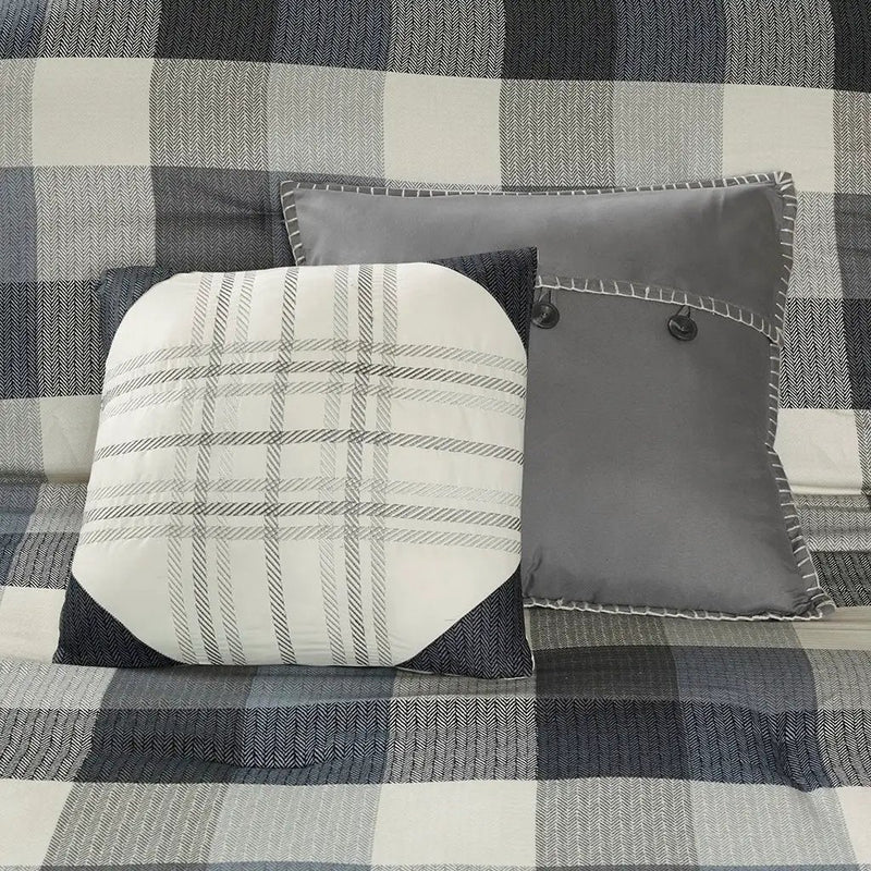 7 Piece Herringbone Comforter Set Grey King by HouseOfZazla