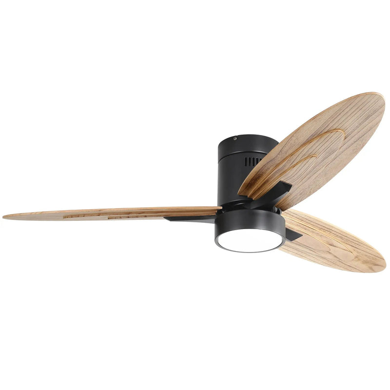 Flush Mount Ceiling Fan With Light and Remote Control, 3 Blades, Reversible DC Motor - Black by HouseOfZazla