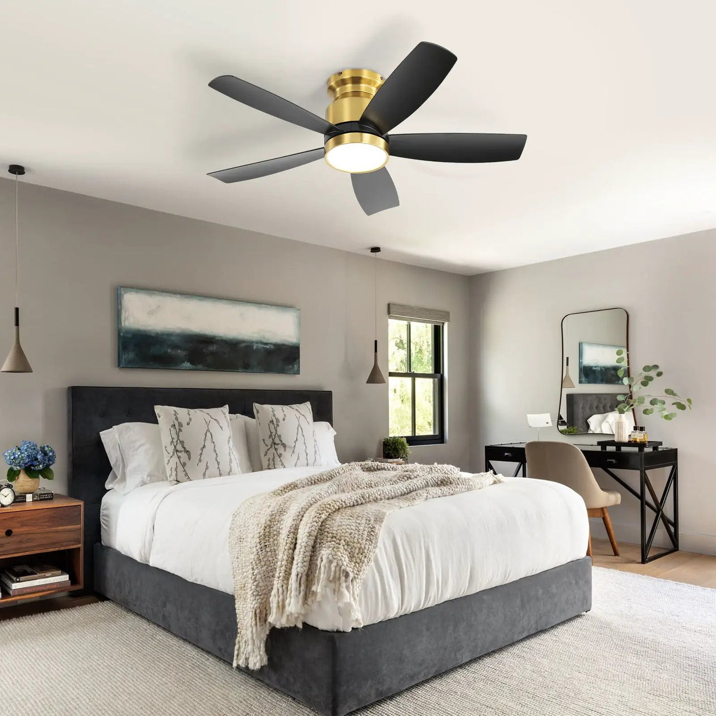 Flush Mount Ceiling Fan With LED Light 22W And Remote Control Blades / Body, DC Motor by Unique Piece Furniture
