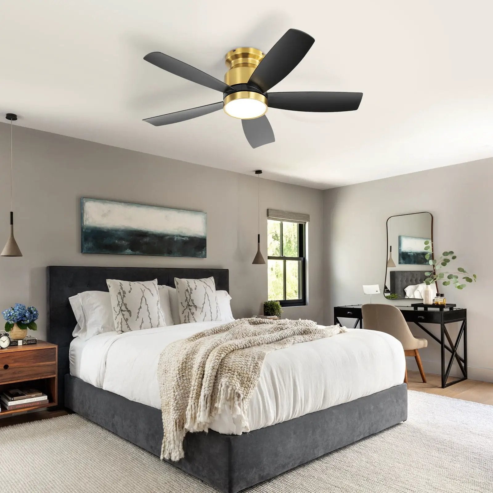 Flush Mount Ceiling Fan With LED Light 22W And Remote Control Blades / Body, DC Motor by Unique Piece Furniture
