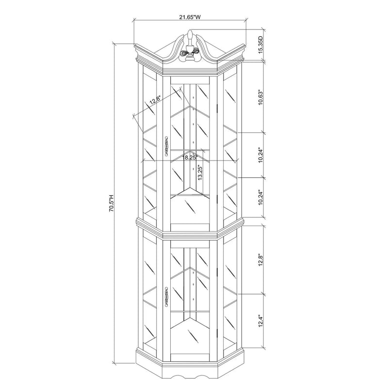 Corner Curio Cabinet With Lights, Adjustable Tempered Glass Shelves, Display Cabinet (E26 Light Bulb Not Included) - Mirrored / Walnut by HouseOfZazla