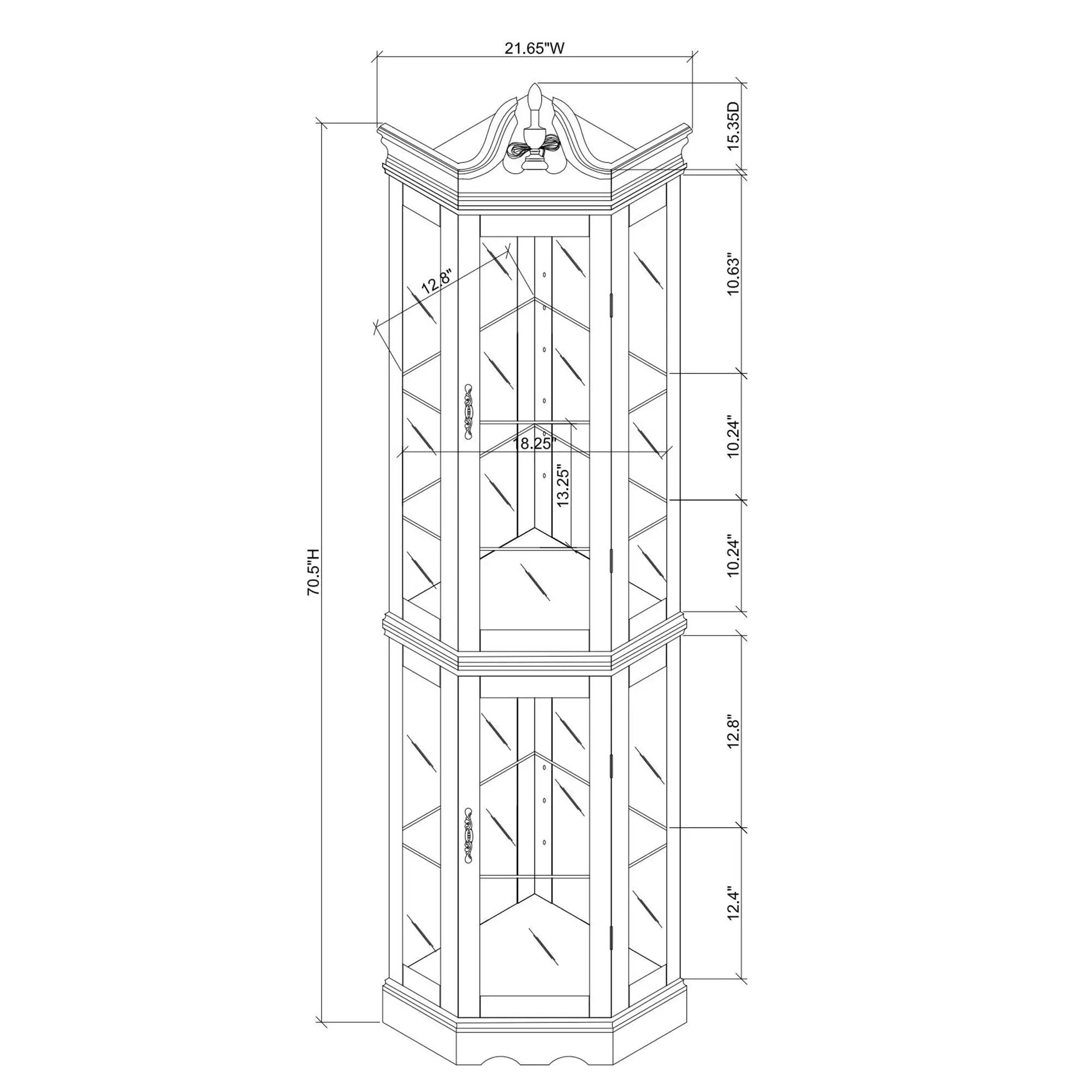 Corner Curio Cabinet With Lights, Adjustable Tempered Glass Shelves, Display Cabinet (E26 Light Bulb Not Included) - Mirrored / Walnut by Unique Piece Furniture