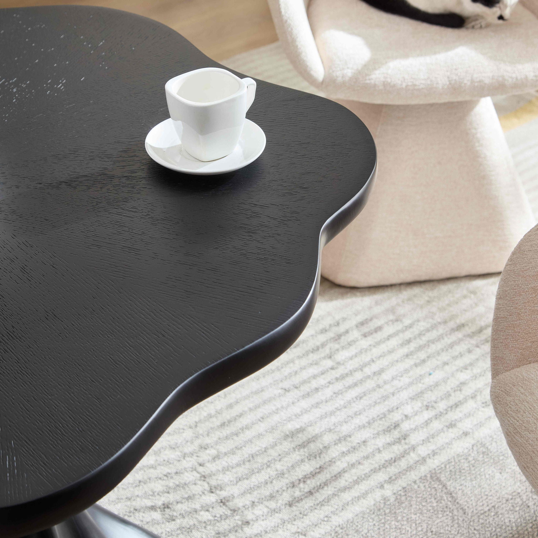 Sculptural Round Dining Table Petal Shape Root Texture For Dining Room - Black by HouseOfZazla