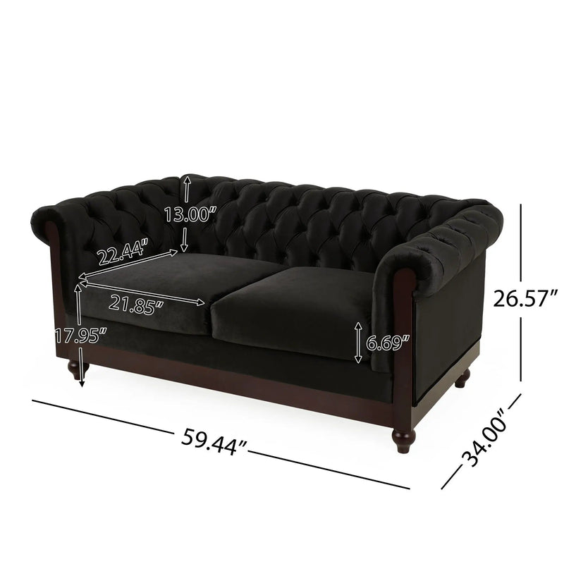 Chesterfield Loveseat Sofa, 2 Person Rolled Arm Upholstered Couch by HouseOfZazla