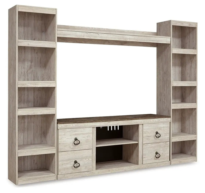 Willowton - 4-Piece Entertainment Center - Whitewash by Unique Piece Furniture